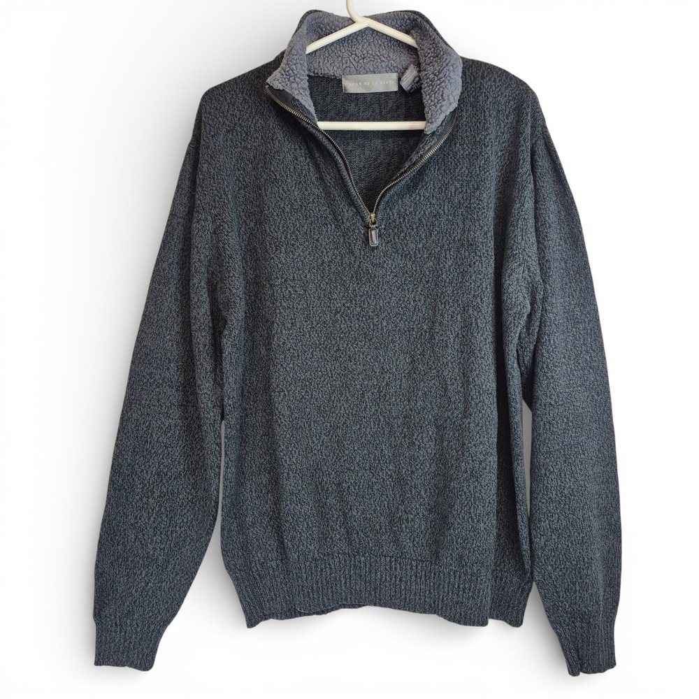 Oscar De La‎ Renta Mens Sz XL Gray Knit 1/4 Zip Pullover Sweater Faux Sherpa